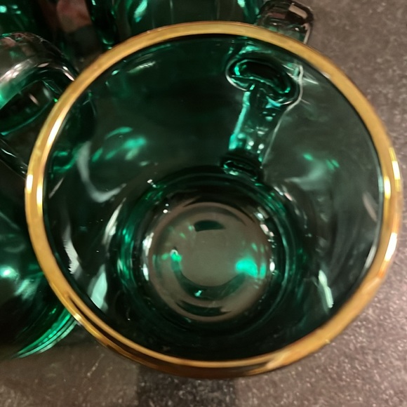 Vintage Emerald Green Mugs with Gold Trim - Libbey - Set of 4 - Picture 8 of 10